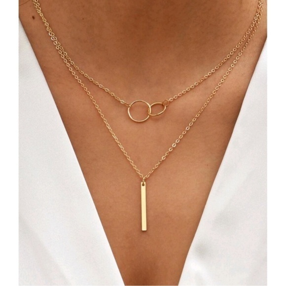 Anthropologie Jewelry - Anthropologie Minimalist Gold Layered Connecting Hoops and Bar Necklace